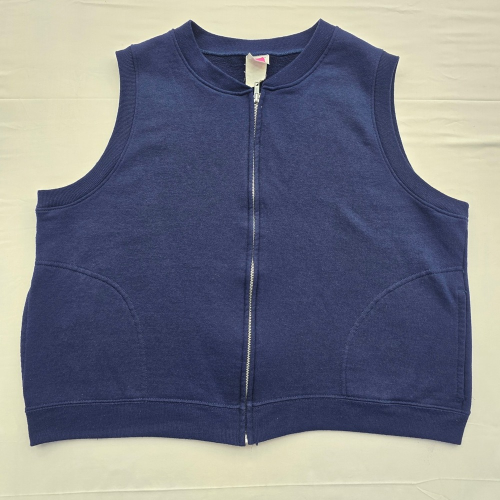 Vintage Y2K Hanes Navy Blue Fleece Full Zip Sleeveless Sweatshirt Vest XL